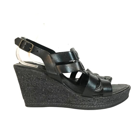 PONTE VECCHIO Wedge Strappy Sandals Black Leather Handmade Italy Womens 9.5/41 - Picture 3 of 11